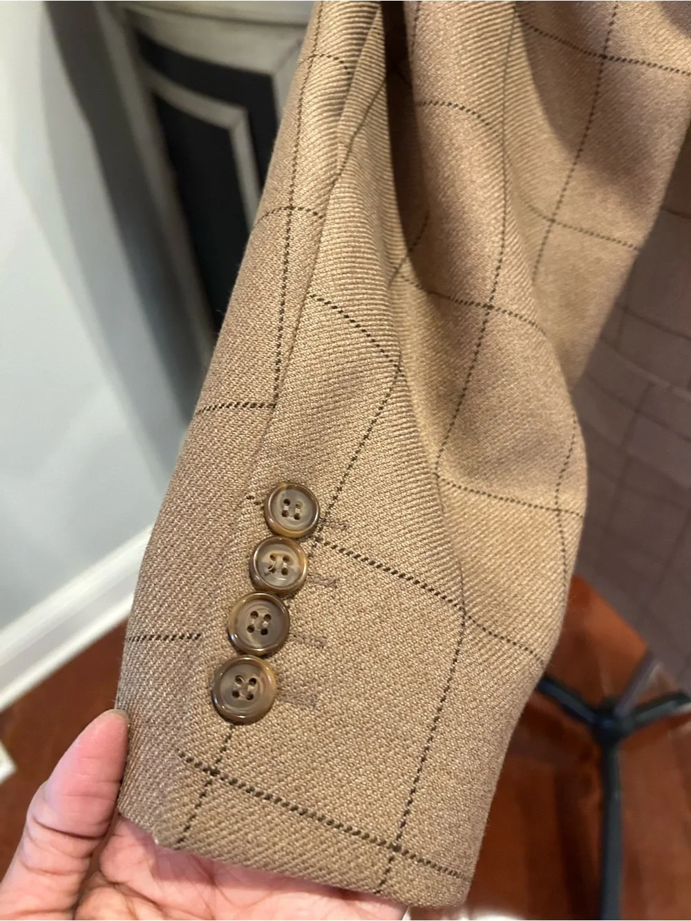 Paul Fredrick Men's Tan Windowpane LambWool Blazer